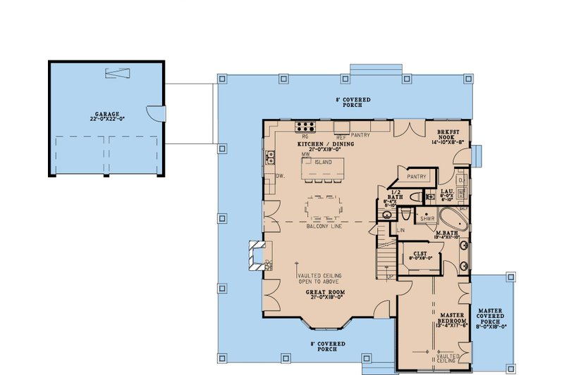 House Design - Floor Plan - Main Floor for Cottage House Plan #923-362 - 3 bed, 2.5 bath