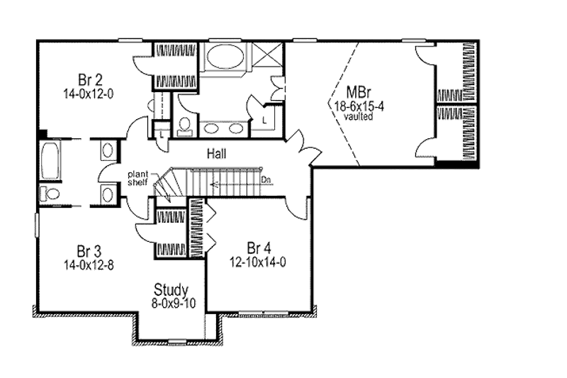 Home Plan - Floor Plan - Upper Floor for Colonial House Plan #57-274 - 4 bed, 2.5 bath