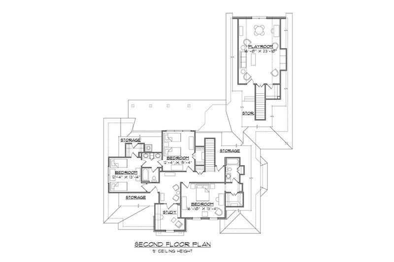 House Blueprint - Floor Plan - Upper Floor for European House Plan #1054-44 - 4 bed, 3.5 bath