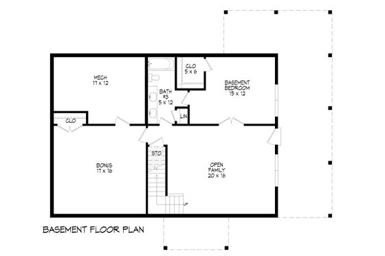 Floor Plan - Lower Floor for Southern House Plan #932-810 - 3 bed, 2 bath
