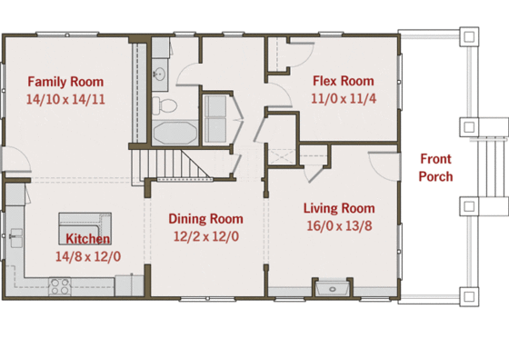 Craftsman style house plan, main level floor plan