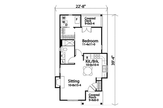 Floor Plan - Main Floor for Cottage House Plan #22-597 - 1 bed, 1 bath