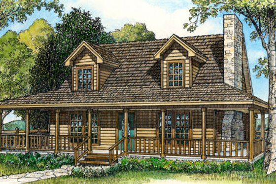 Exterior - Front Elevation for Country House Plan #140-108 - 3 bed, 2 bath