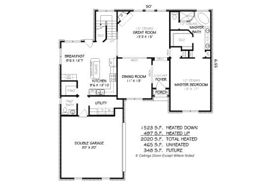 Floor Plan - Main Floor for European House Plan #424-22 - 3 bed, 2.5 bath