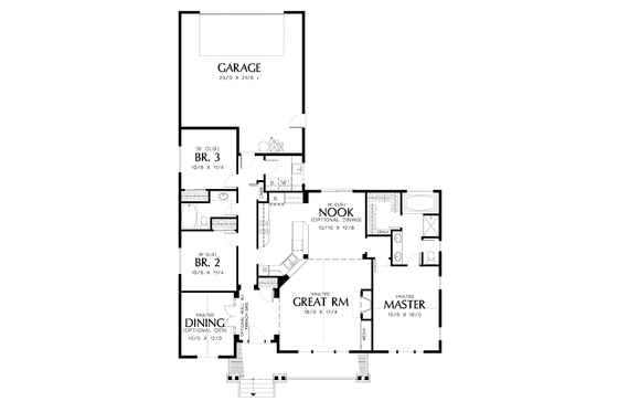 Floor Plan - Main Floor for Craftsman House Plan #48-808 - 3 bed, 2 bath