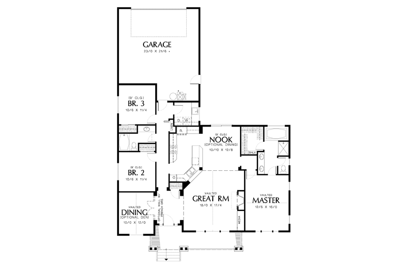 Architectural House Design - Floor Plan - Main Floor for Craftsman House Plan #48-808 - 3 bed, 2 bath