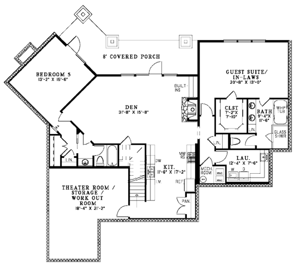 Architectural House Design - Craftsman Floor Plan - Lower Floor Plan #17-3323