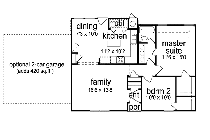 Home Plan - Floor Plan - Main Floor for Classical House Plan #84-772 - 2 bed, 1 bath