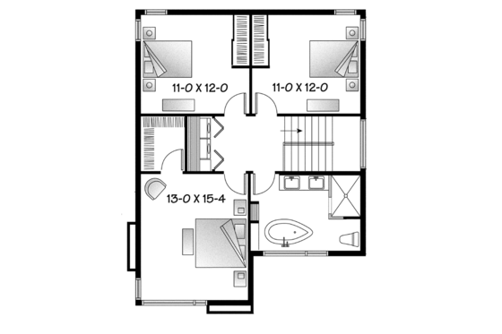 Floor Plan - Upper Floor for Contemporary House Plan #23-2585 - 3 bed, 1.5 bath