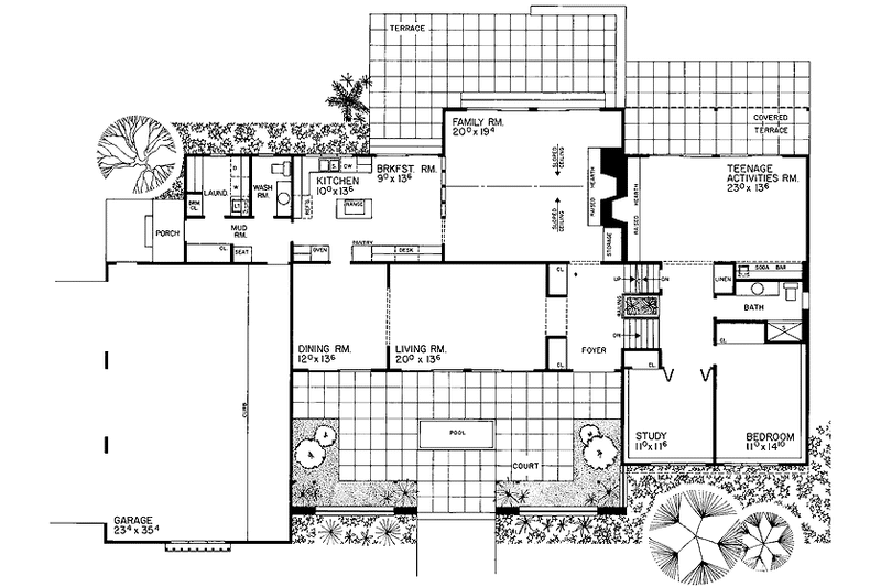 Home Plan - Floor Plan - Main Floor for Adobe / Southwestern House Plan #72-751 - 4 bed, 3.5 bath