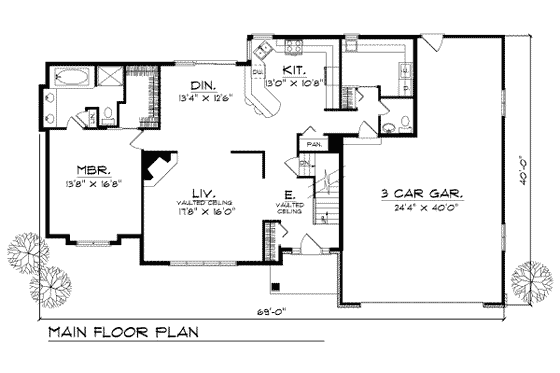 Floor Plan - Main Floor for Traditional House Plan #70-310 - 3 bed, 2.5 bath