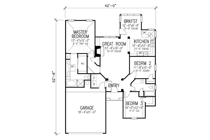 Home Plan - Floor Plan - Main Floor for European House Plan #410-3585 - 3 bed, 2 bath