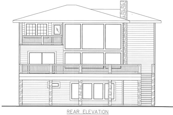 Exterior - Rear Elevation for Contemporary House Plan #117-1111 - 3 bed, 3 bath