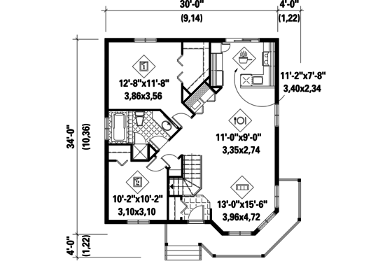 Floor Plan - Main Floor for Victorian House Plan #25-4304 - 2 bed, 1 bath