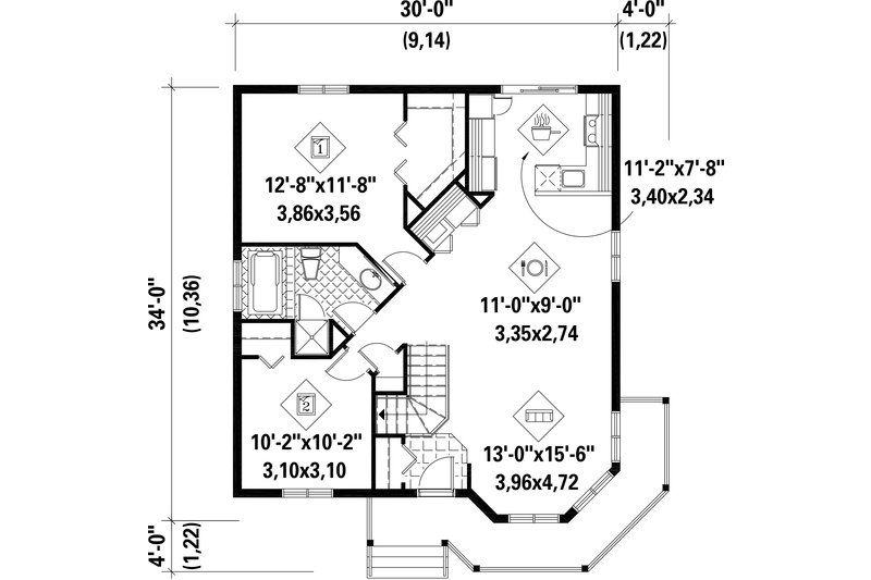Dream House Plan - Floor Plan - Main Floor for Victorian House Plan #25-4304 - 2 bed, 1 bath