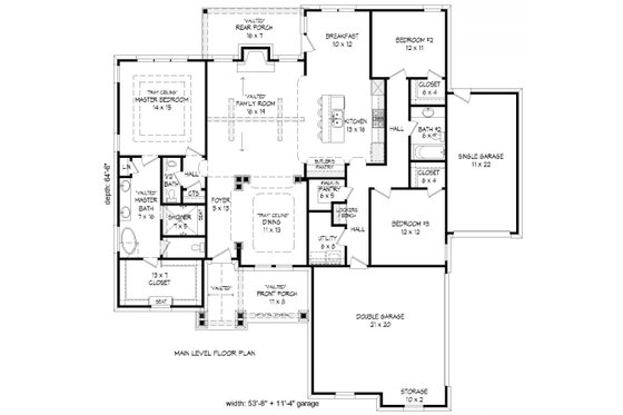 Floor Plan - Main Floor for Craftsman House Plan #932-174 - 3 bed, 2 bath