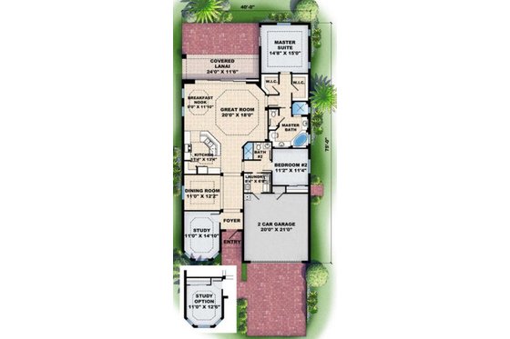 Floor Plan - Main Floor for Mediterranean House Plan #27-345 - 2 bed, 2 bath