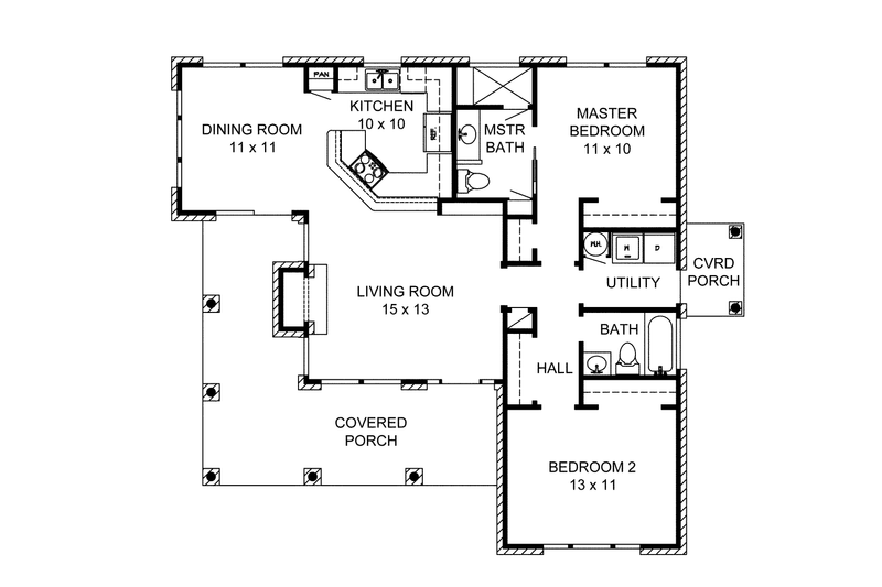 Home Plan - Floor Plan - Main Floor for Country House Plan #140-165 - 2 bed, 2 bath