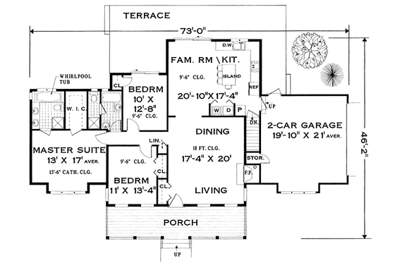 Floor Plan - Main Floor for Farmhouse House Plan #3-292 - 3 bed, 2 bath