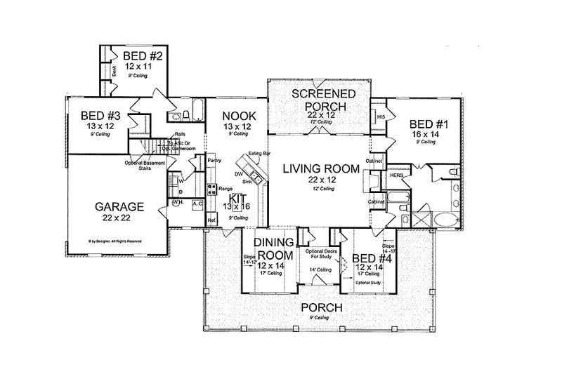 Home Plan - Floor Plan - Main Floor for Country House Plan #513-2110 - 4 bed, 3 bath