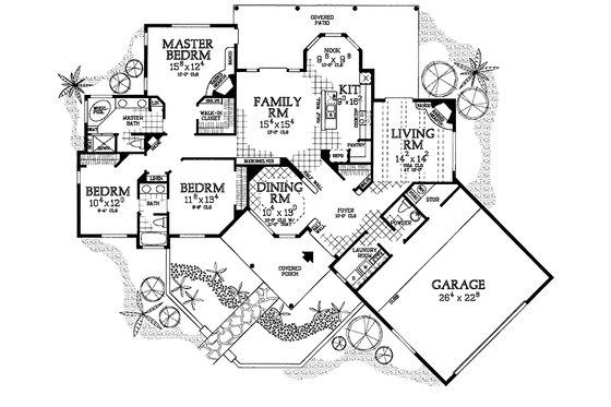 Floor Plan - Main Floor for Adobe / Southwestern House Plan #72-1012 - 3 bed, 2.5 bath