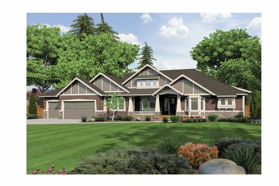 Exterior - Front Elevation 3 for Ranch House Plan #132-553 - 3 bed, 3.5 bath