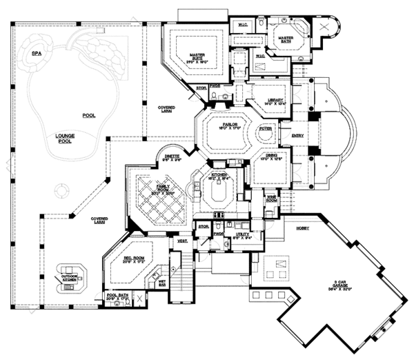 House Design - Mediterranean Floor Plan - Main Floor Plan #1017-107