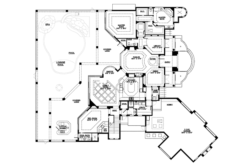 Architectural House Design - Floor Plan - Main Floor for Mediterranean House Plan #1017-107 - 4 bed, 4 bath