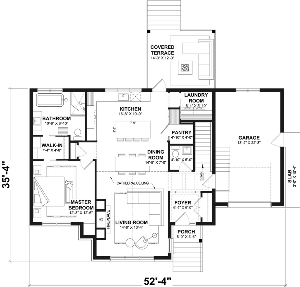 Floor Plan - Main Floor for Modern House Plan #23-2902 - 1 bed, 1.5 bath
