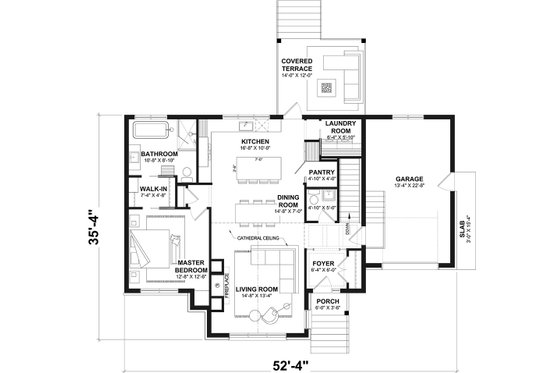 Floor Plan - Main Floor for Modern House Plan #23-2902 - 1 bed, 1.5 bath