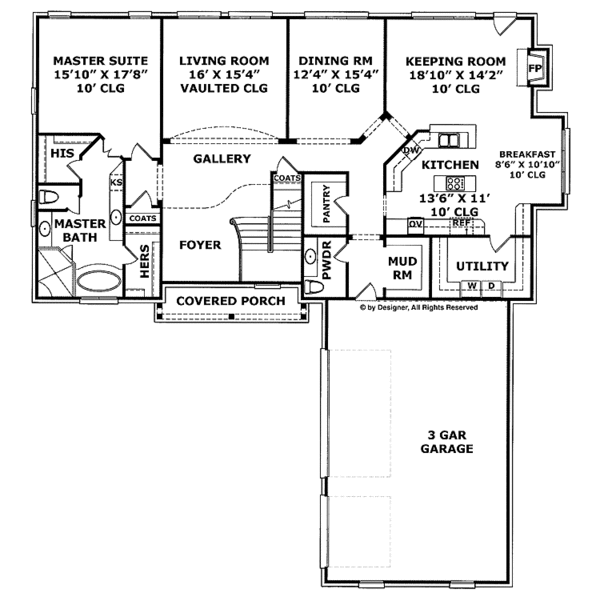 House Blueprint - European Floor Plan - Main Floor Plan #952-206