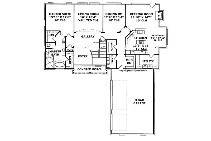 House Blueprint - Floor Plan - Main Floor for European House Plan #952-206 - 4 bed, 3.5 bath