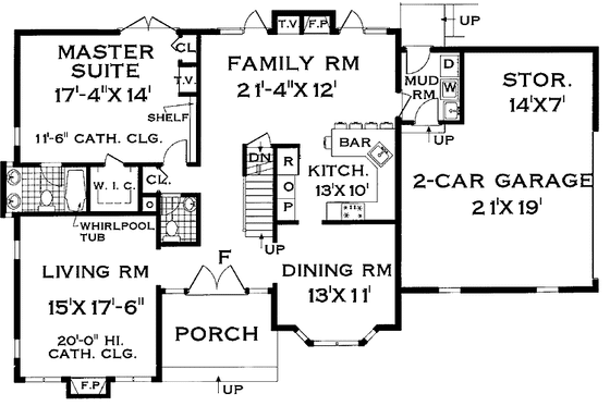 Floor Plan - Main Floor for Traditional House Plan #3-238 - 4 bed, 2.5 bath