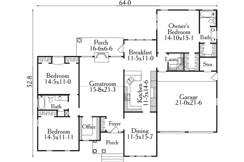 House Blueprint - Floor Plan - Main Floor for Traditional House Plan #406-199 - 3 bed, 2 bath