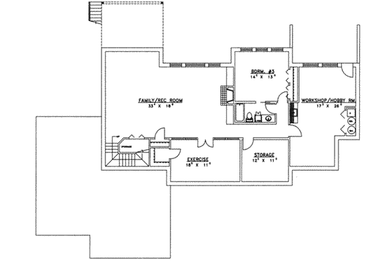Floor Plan - Lower Floor for Traditional House Plan #117-138 - 3 bed, 3.5 bath
