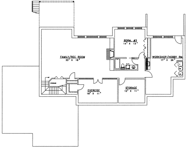Architectural House Design - Traditional Floor Plan - Lower Floor Plan #117-138