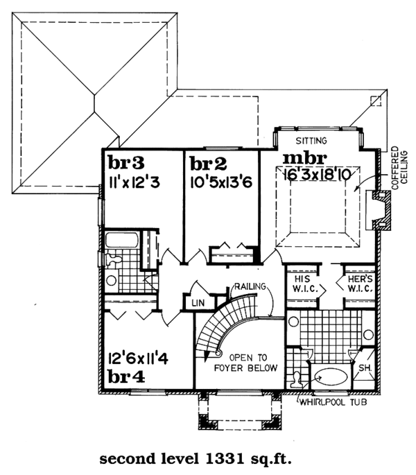 House Blueprint - Traditional Floor Plan - Upper Floor Plan #47-1049