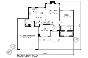 Floor Plan - Main Floor for Traditional House Plan #70-274 - 3 bed, 2.5 bath