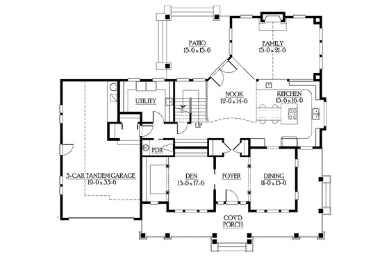 Floor Plan - Main Floor for Craftsman House Plan #132-331 - 3 bed, 2.5 bath