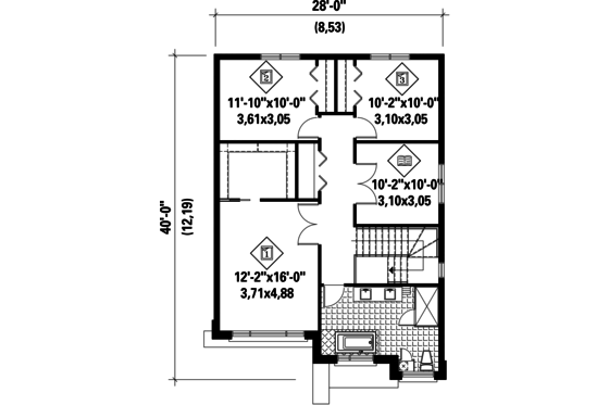 Floor Plan - Upper Floor for Contemporary House Plan #25-4320 - 3 bed, 1 bath