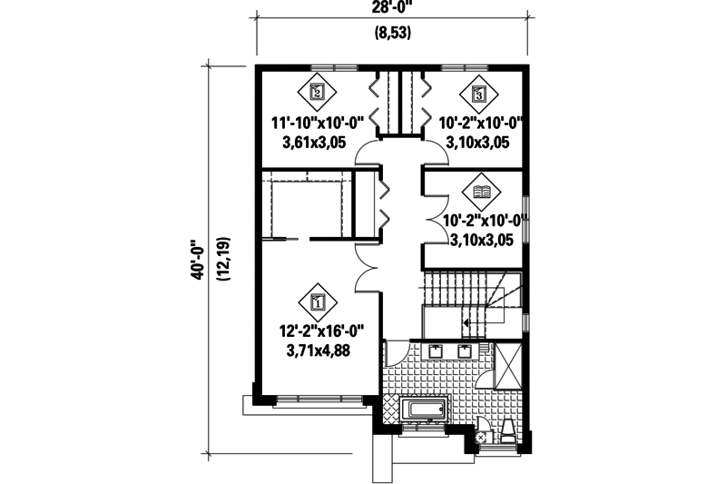 Contemporary Style House Plan - 3 Beds 1 Baths 1823 Sq Ft Plan #25-4320 