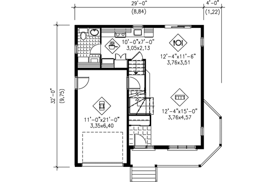 Floor Plan - Main Floor for Victorian House Plan #25-2172 - 3 bed, 1.5 bath