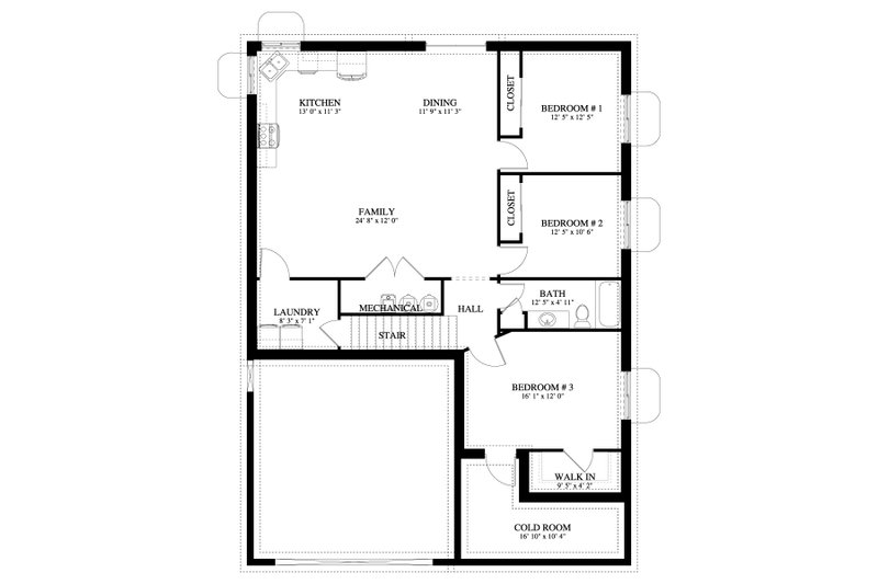 House Blueprint - Floor Plan - Lower Floor for Craftsman House Plan #1060-152 - 2 bed, 2 bath