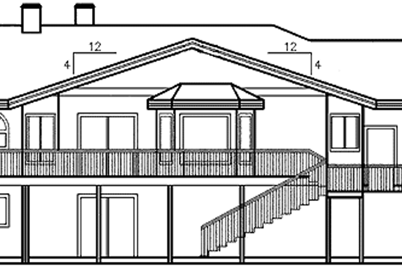 Home Plan - Exterior - Rear Elevation for Prairie House Plan #60-1031 - 4 bed, 3.5 bath