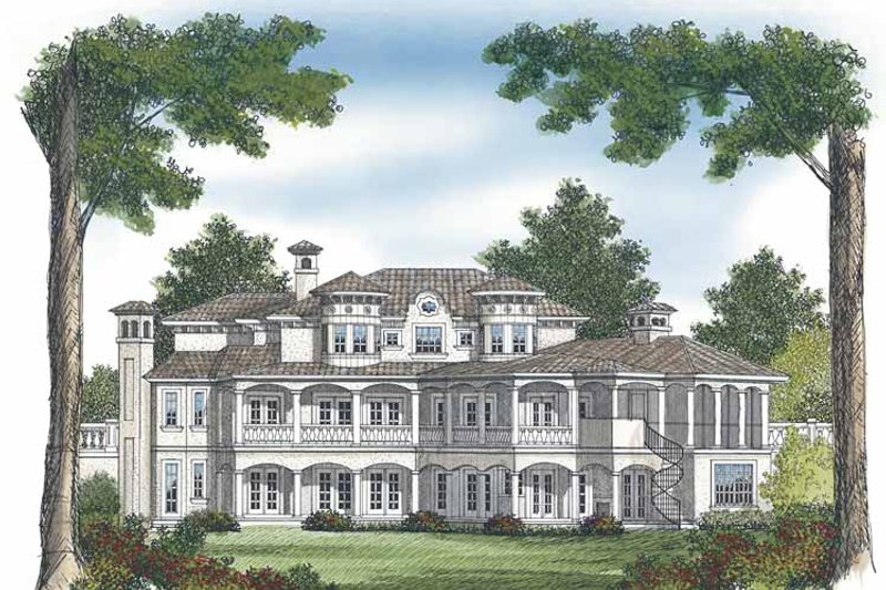 Home Plan - Exterior - Rear Elevation for Mediterranean House Plan #453-610 - 5 bed, 7 bath