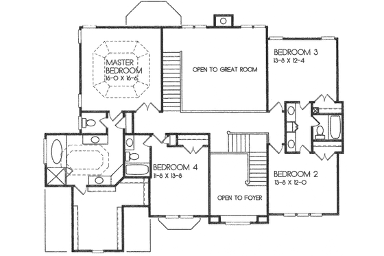 Floor Plan - Upper Floor 1 for European House Plan #129-155 - 5 bed, 4 bath