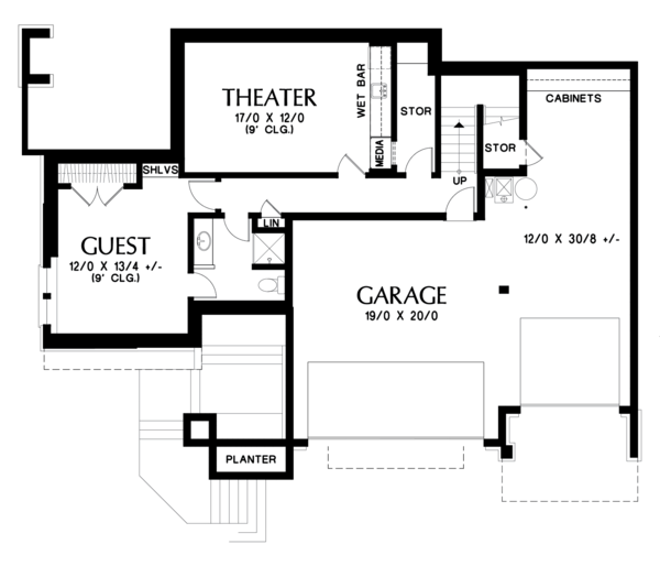 Craftsman Floor Plan - Lower Floor Plan #48-697
