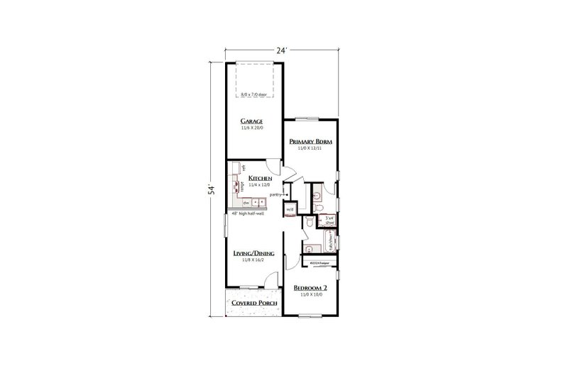 House Design - Floor Plan - Main Floor for Modern House Plan #1099-8 - 2 bed, 2 bath