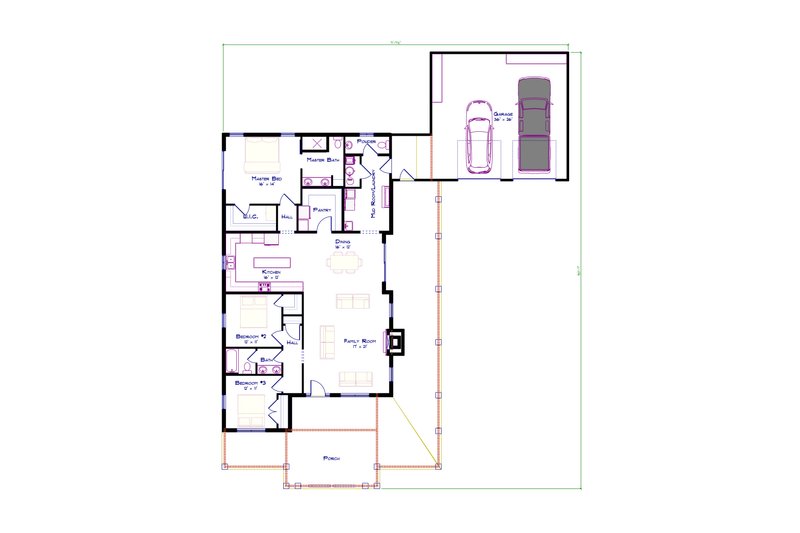 House Blueprint - Floor Plan - Main Floor for Barndominium House Plan #1115-14 - 3 bed, 2.5 bath
