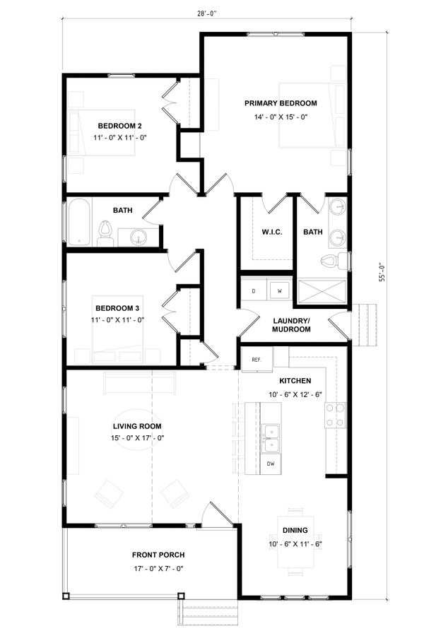 House Design - Floor Plan - Main Floor for Bungalow House Plan #936-50 - 3 bed, 2 bath